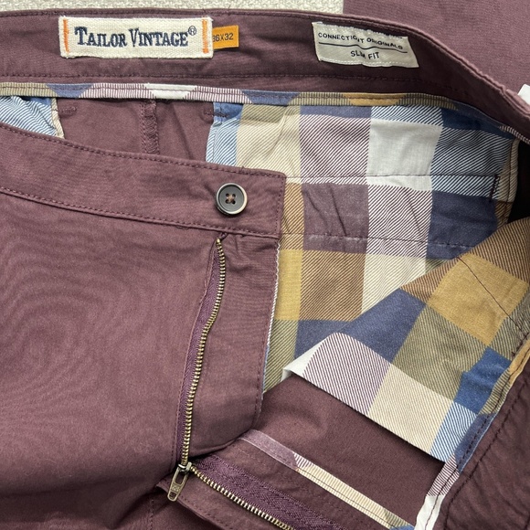 Tailor Vintage Pants Mens 36x32 Burgundy Chino Slim Fit Connecticut Original - Picture 7 of 12